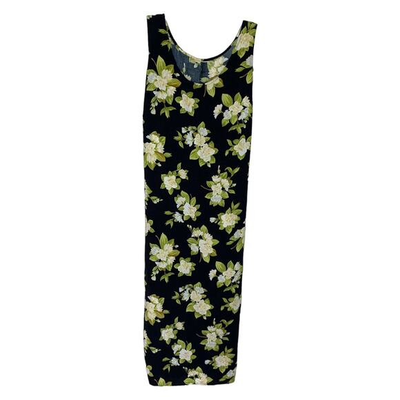 Black Garden Floral Flowers Mid Maxi Loose Relaxed Tank Sun Dress Large - Picture 1 of 5